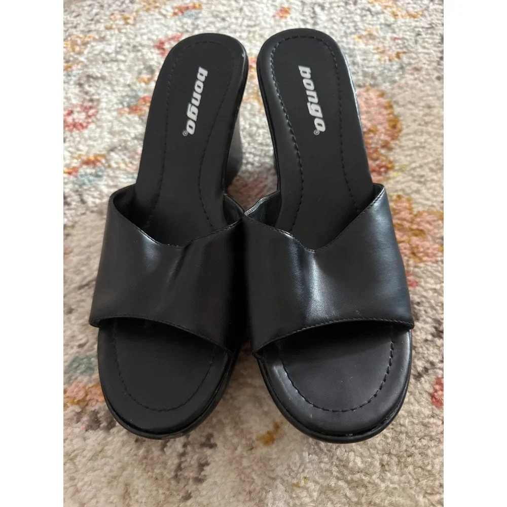 Bongo Y2k Hi Five Black Platform Wedge Sandals Y2K Slide Mules Womens 7.5M